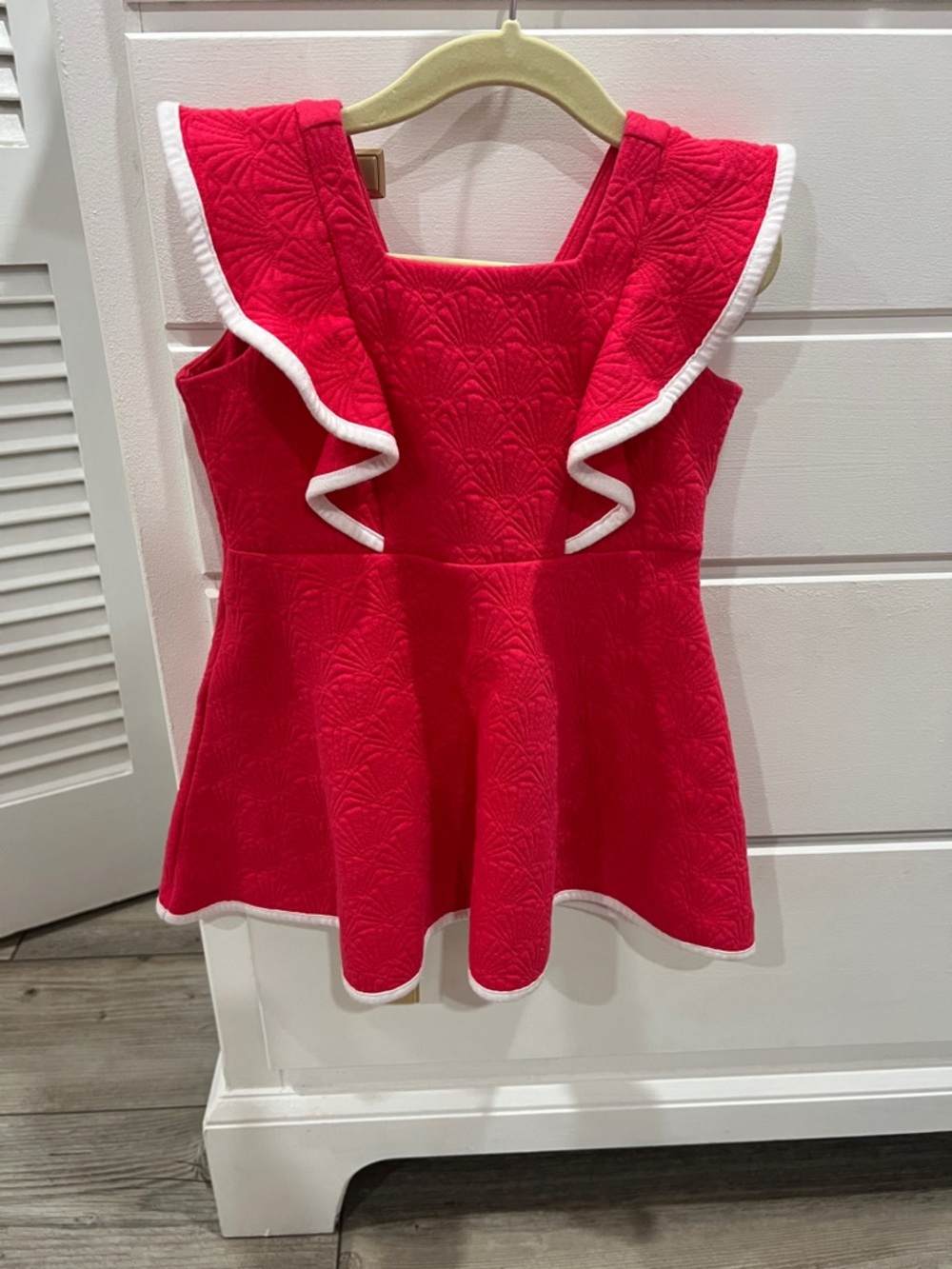 Janie and Jack Pink with White Trim Embossed Ruffle Dress